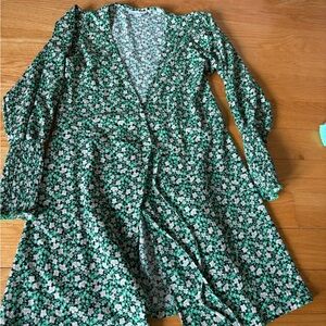 Topshop Green Floral Long Sleeve Dress